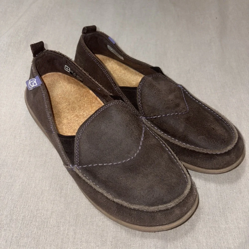 Spenco Siesta Women's 11 W Suede Leather Slip-on Comfort Shoe Fossil Wide Brown‎